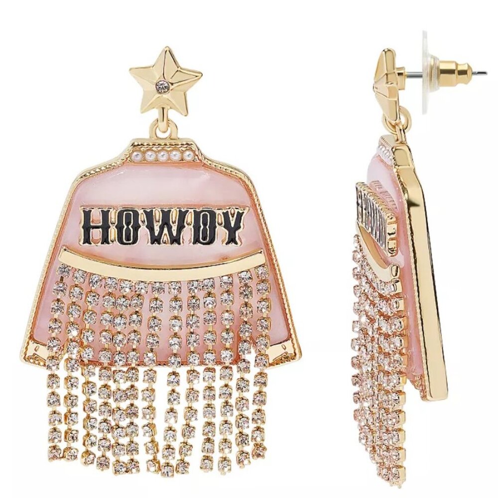 Celebrate Together™ Gold Tone Crystal & Simulated Pearl "Howdy" Fringed Jacket D